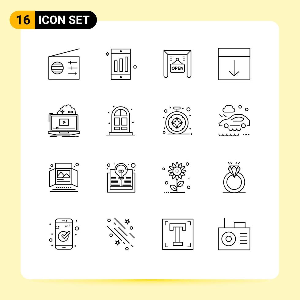 16 Thematic Vector Outlines and Editable Symbols of streaming game shop cloud layout Editable Vector Design Elements