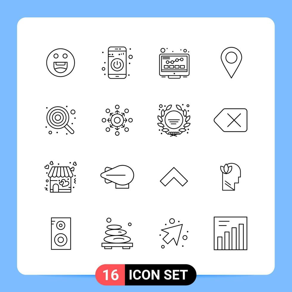 Paquete de iconos negros de 16 líneas símbolos de contorno para aplicaciones móviles aisladas en fondo blanco 16 iconos establecen fondo de vector de icono negro creativo