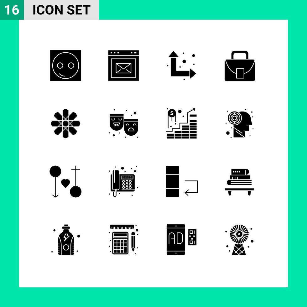 User Interface Pack of 16 Basic Solid Glyphs of design global website logistic bag Editable Vector Design Elements