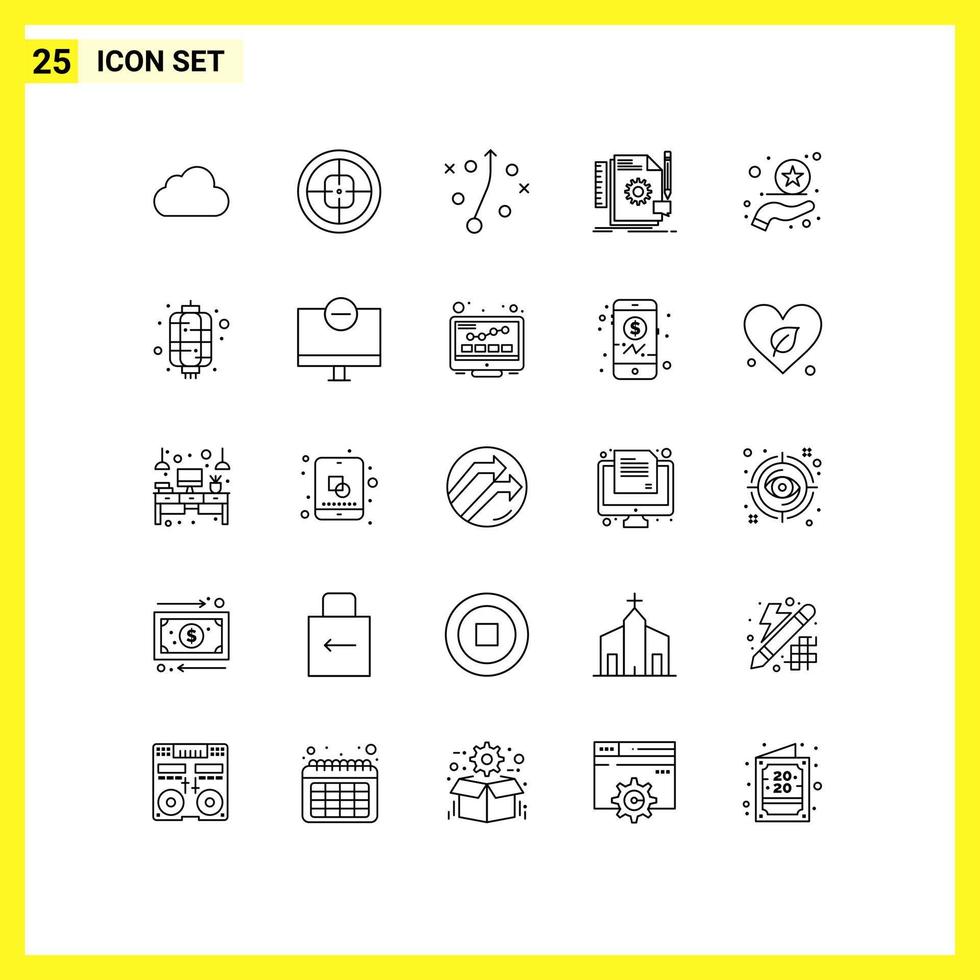Stock Vector Icon Pack of 25 Line Signs and Symbols for premium feedback target develop creative Editable Vector Design Elements