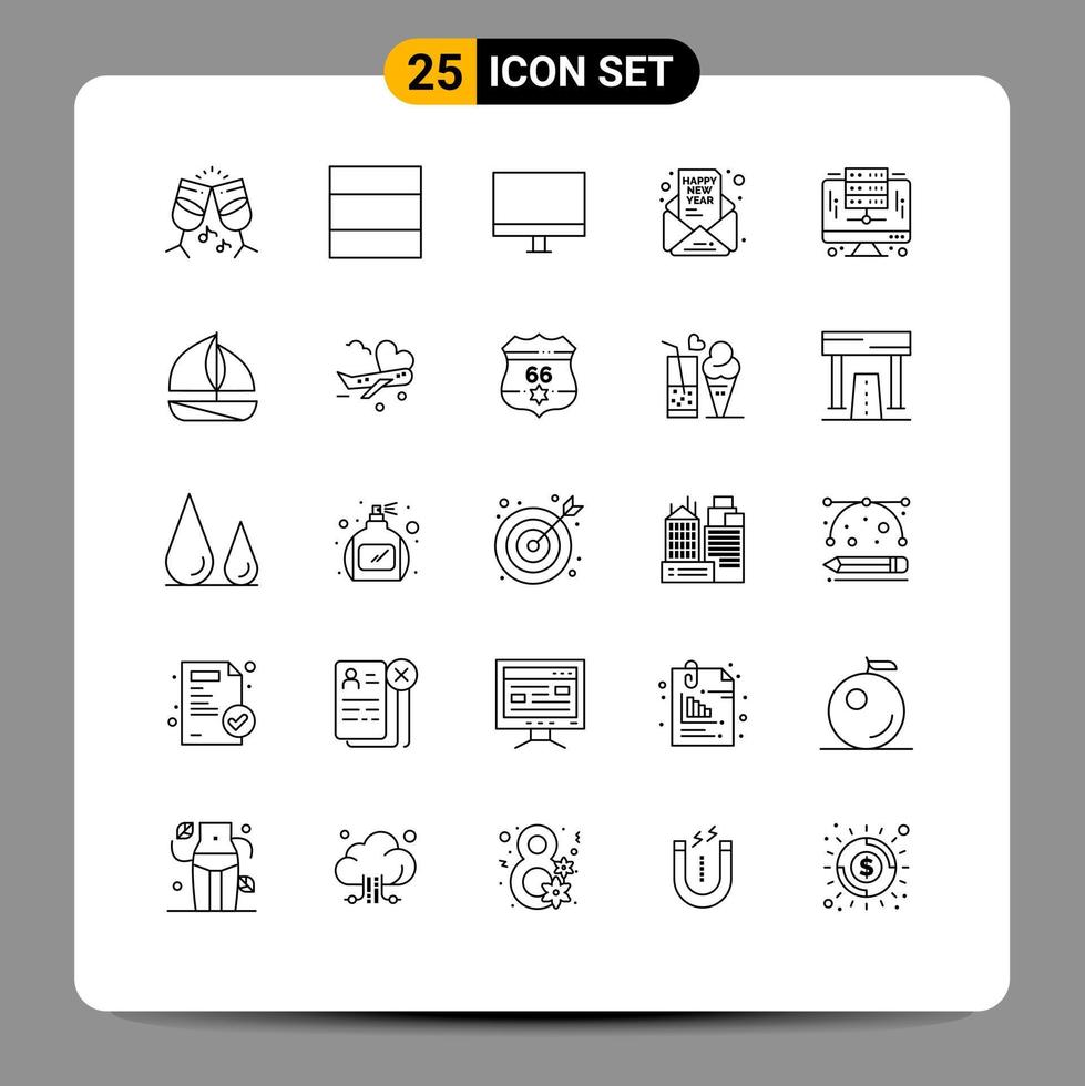grupo de 25 líneas de signos y símbolos para elementos de diseño de vectores editables de correo de fiesta de hardware de computadora de base de datos