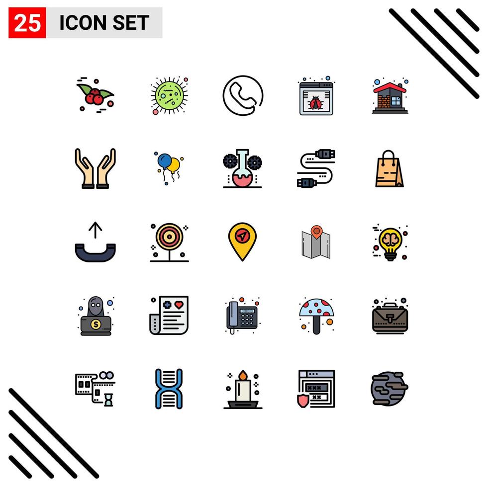 25 Thematic Vector Filled line Flat Colors and Editable Symbols of construction brick wall answer web bug Editable Vector Design Elements