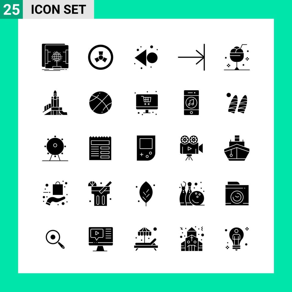 paquete de 25 símbolos de glifo de conjunto de iconos de estilo sólido para imprimir signos creativos aislados en fondo blanco 25 conjunto de iconos fondo de vector de icono negro creativo