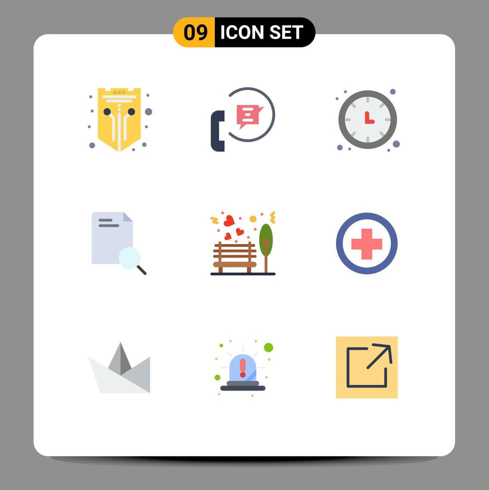 Modern Set of 9 Flat Colors and symbols such as file search phone wall clock time keeper Editable Vector Design Elements