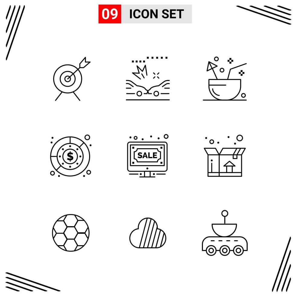 9 Icons Line Style Grid Based Creative Outline Symbols for Website Design Simple Line Icon Signs Isolated on White Background 9 Icon Set Creative Black Icon vector background