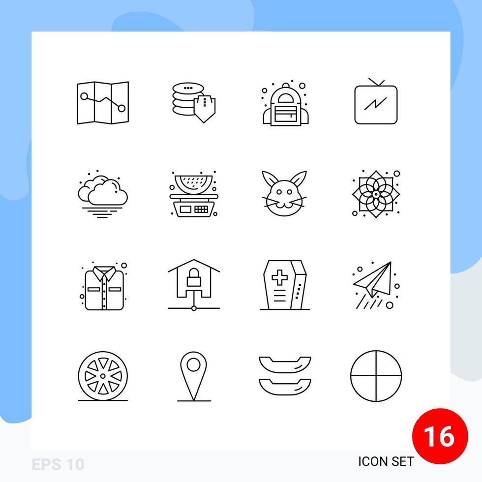 Group of 16 Modern Outlines Set for balance food student weather cloud Editable Vector Design Elements