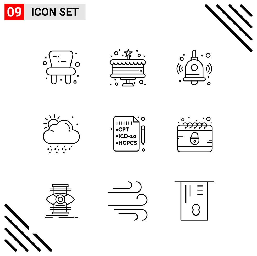 Pixle Perfect Set of 9 Line Icons Outline Icon Set for Webite Designing and Mobile Applications Interface Creative Black Icon vector background