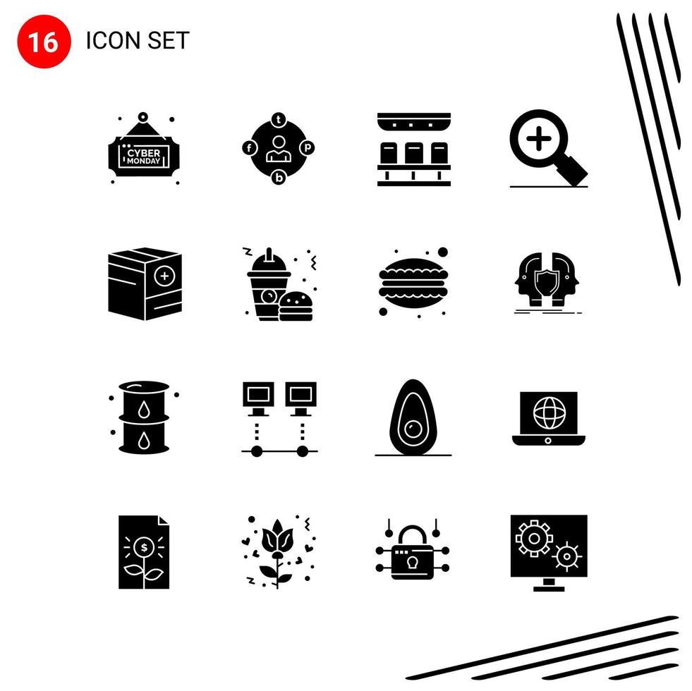 Collection of 16 Vector Icons in solid style Pixle Perfect Glyph Symbols for Web and Mobile Solid Icon Signs on White Background 16 Icons Creative Black Icon vector background