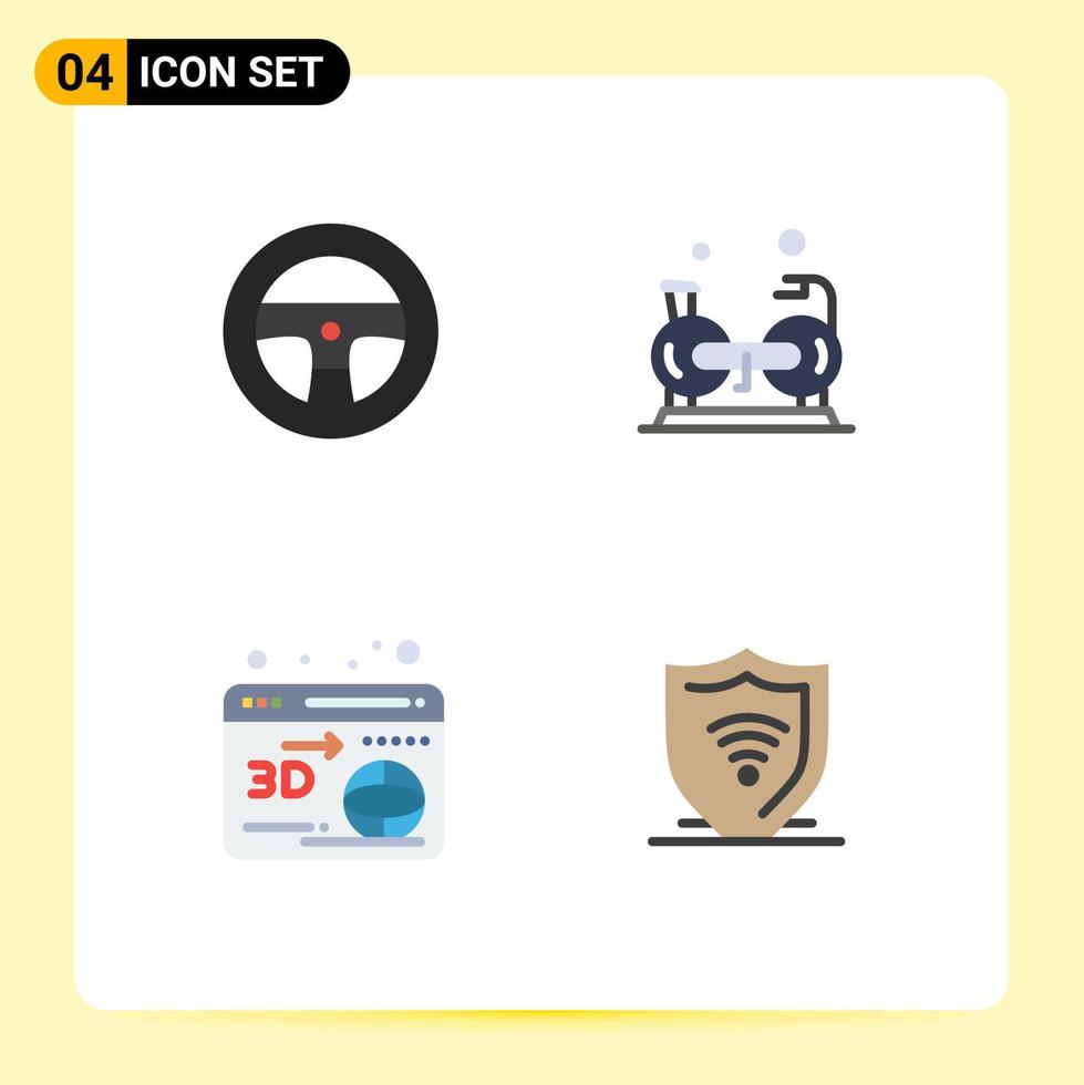 Pack of 4 Modern Flat Icons Signs and Symbols for Web Print Media such as steering printer cycling gym internet Editable Vector Design Elements