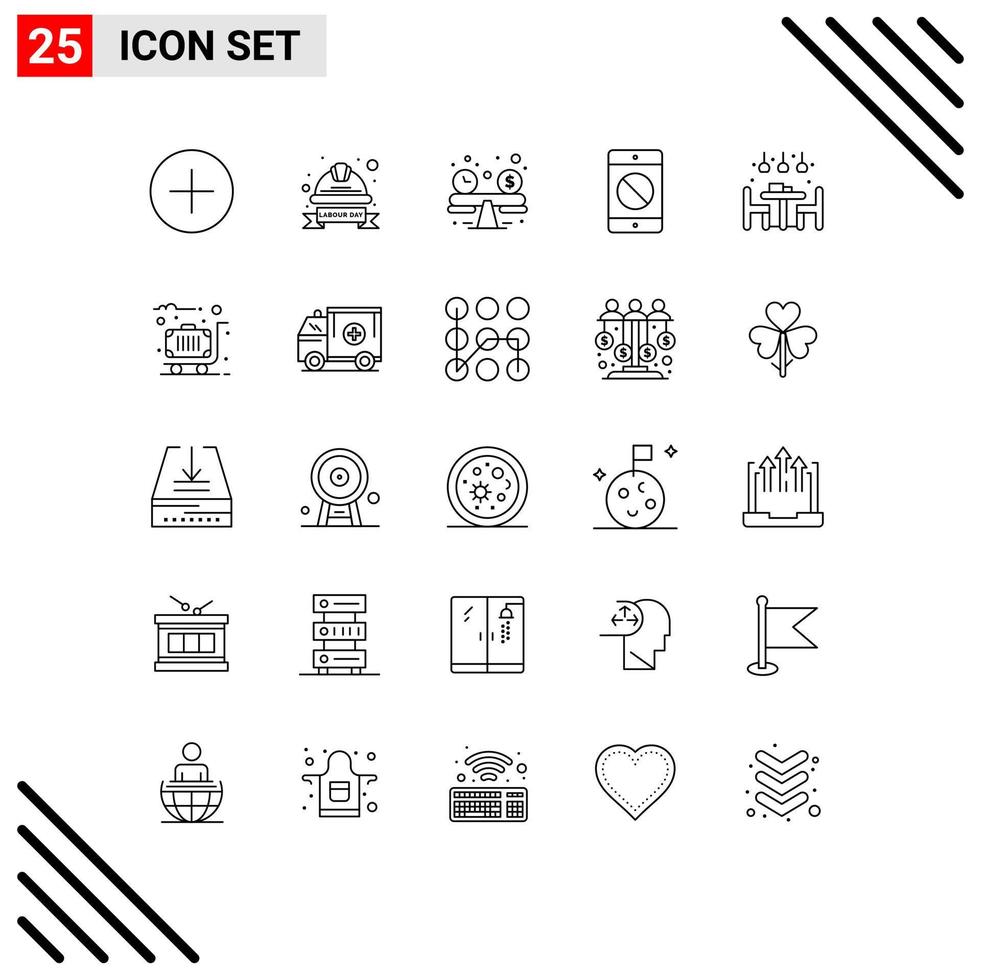 25 Thematic Vector Lines and Editable Symbols of home error labour badge devices cellphone Editable Vector Design Elements