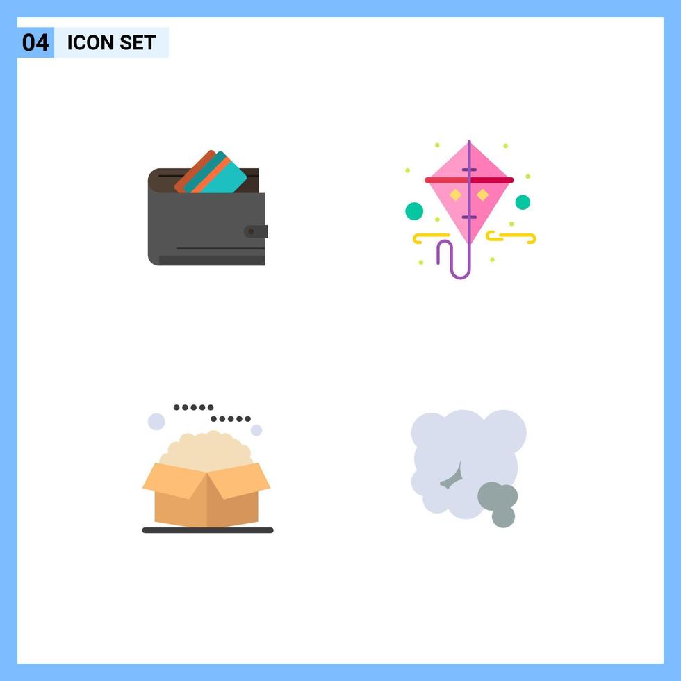 4 Universal Flat Icons Set for Web and Mobile Applications wallet spring dollar gras open Editable Vector Design Elements