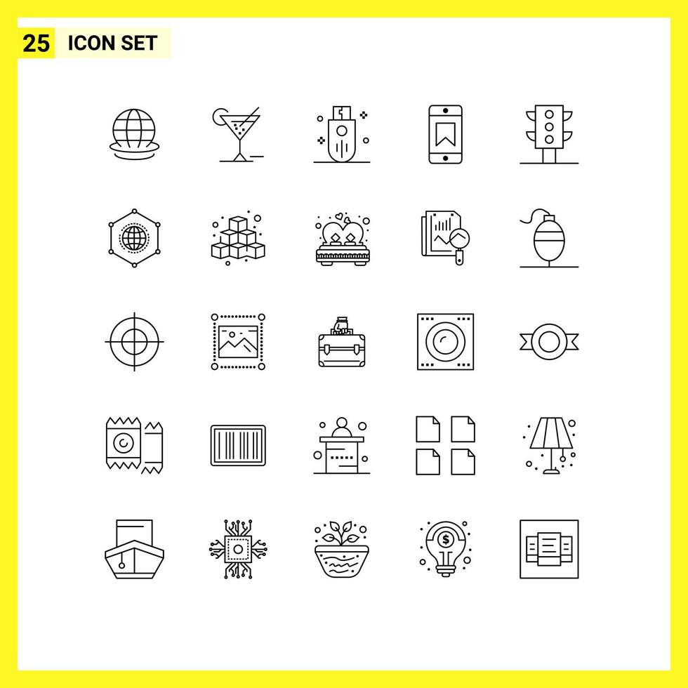 Mobile Interface Line Set of 25 Pictograms of traffic device devices award storage Editable Vector Design Elements