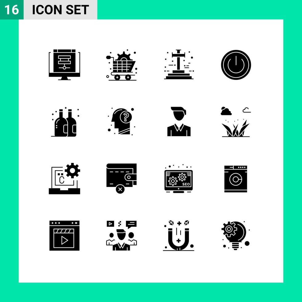 Mobile Interface Solid Glyph Set of 16 Pictograms of ui on gear off halloween Editable Vector Design Elements