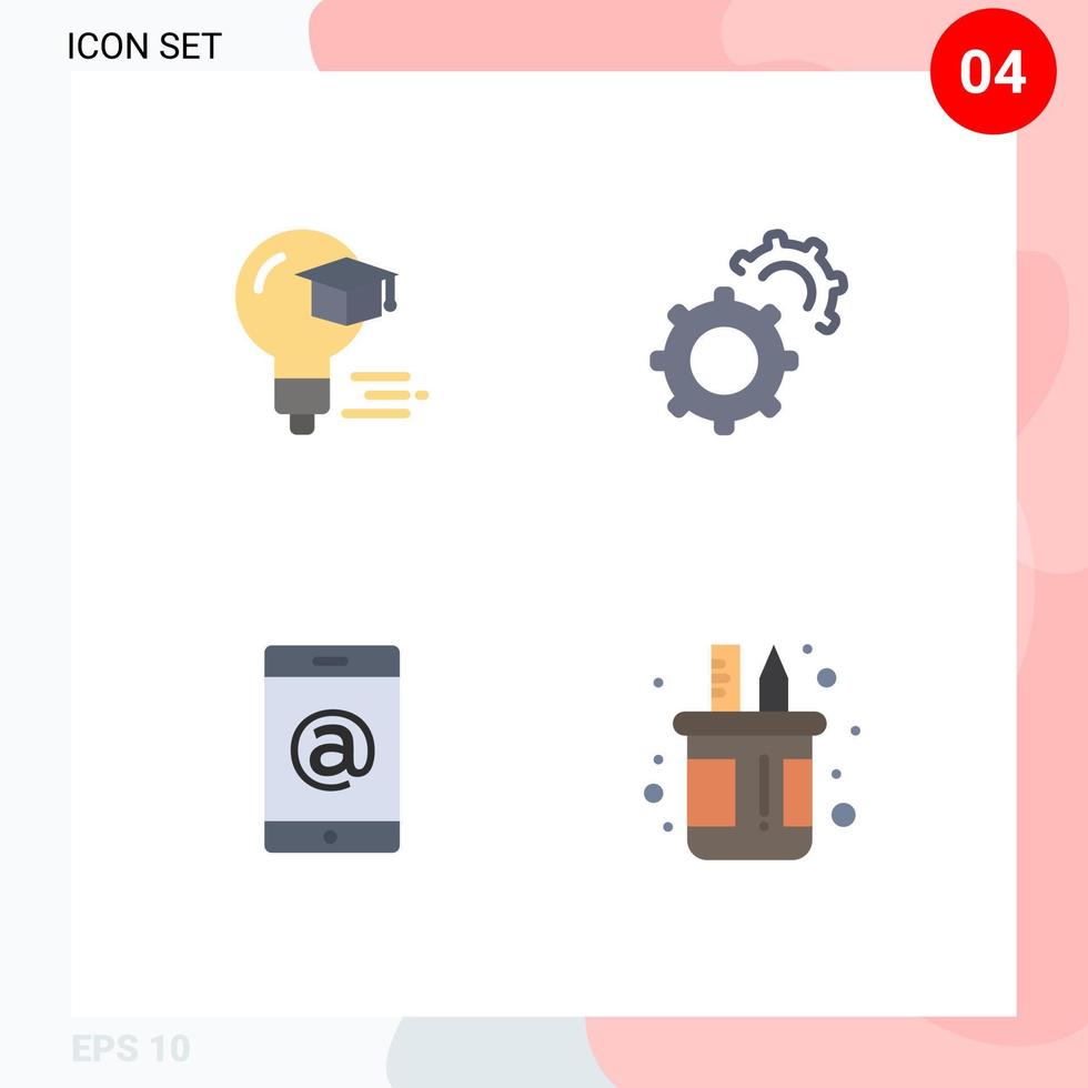 grupo universal de símbolos de iconos de 4 iconos planos modernos de elementos de diseño de vectores editables del titular de la configuración de graduación de la celda del bulbo
