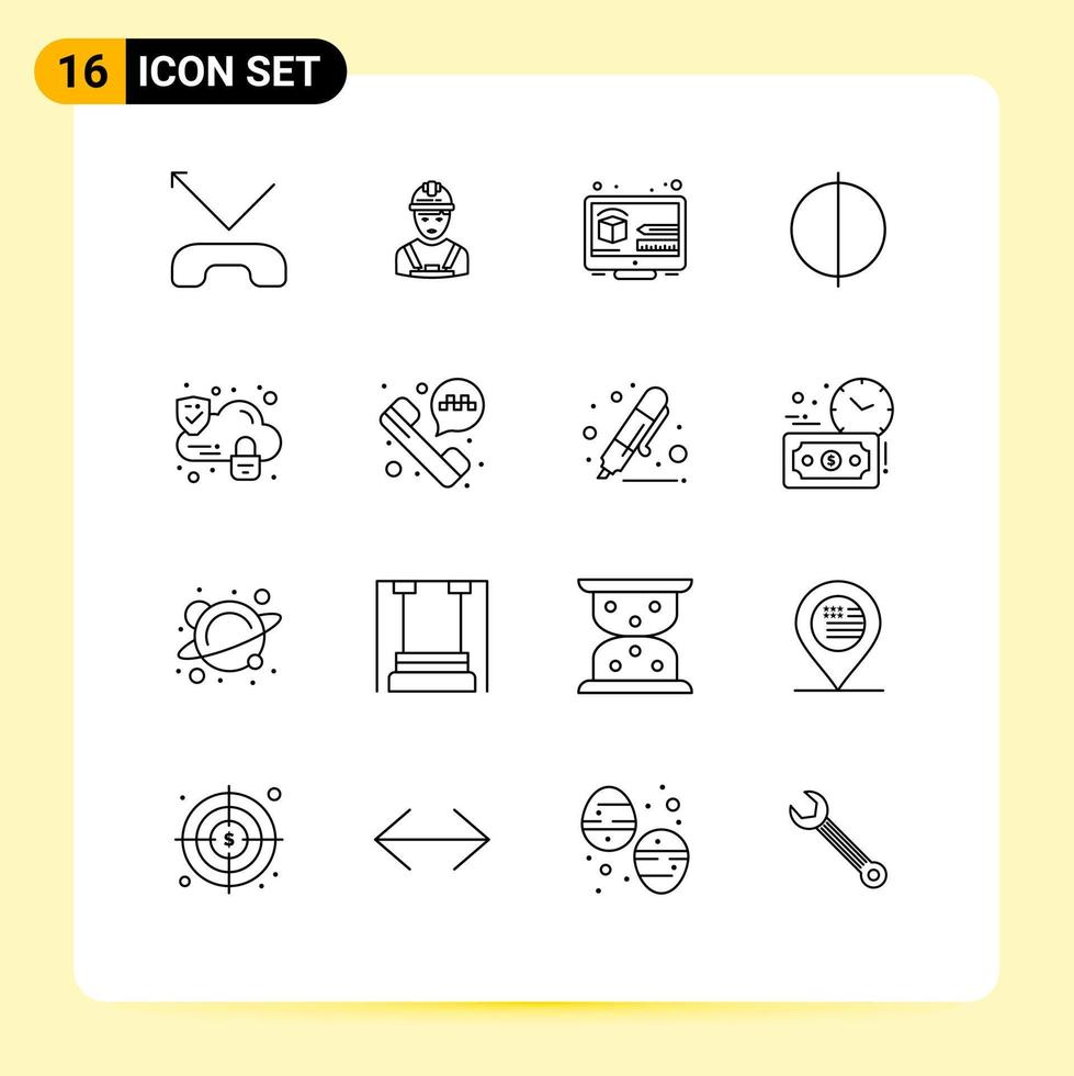 Pack of 16 Modern Outlines Signs and Symbols for Web Print Media such as security cloud creative quality antialiasing Editable Vector Design Elements
