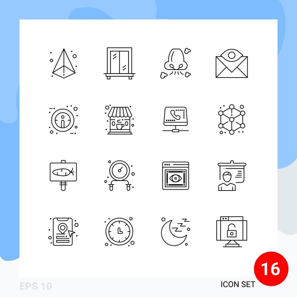 Paquete de 16 esquemas de interfaz de usuario de signos y símbolos modernos de información bandeja de entrada salud correo electrónico contacto elementos de diseño vectorial editables vector