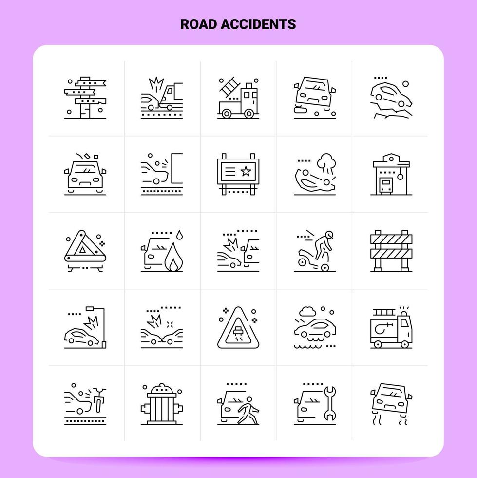 OutLine 25 Road Accidents Icon set Vector Line Style Design Black Icons Set Linear pictogram pack Web and Mobile Business ideas design Vector Illustration
