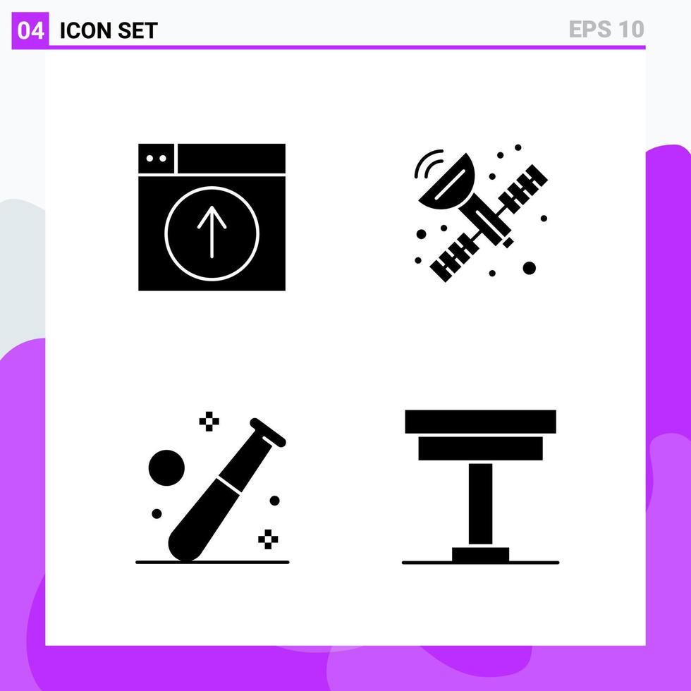 Set of 4 icons in solid style Creative Glyph Symbols for Website Design and Mobile Apps Simple Solid Icon Sign Isolated on White Background 4 Icons Creative Black Icon vector background