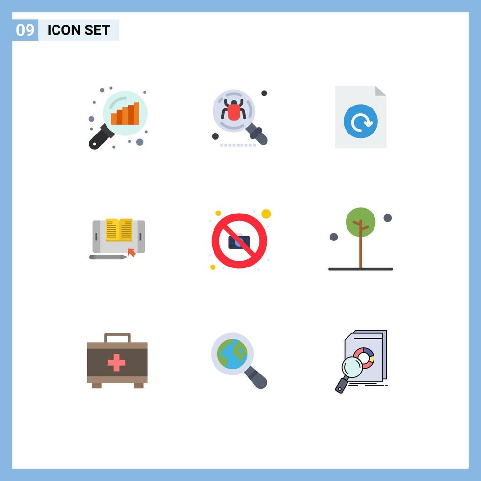Pack of 9 Modern Flat Colors Signs and Symbols for Web Print Media such as camera tablet search smartphone application Editable Vector Design Elements