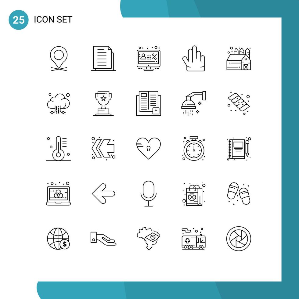 Pack of 25 Modern Lines Signs and Symbols for Web Print Media such as agriculture hand paper fingers monitor Editable Vector Design Elements