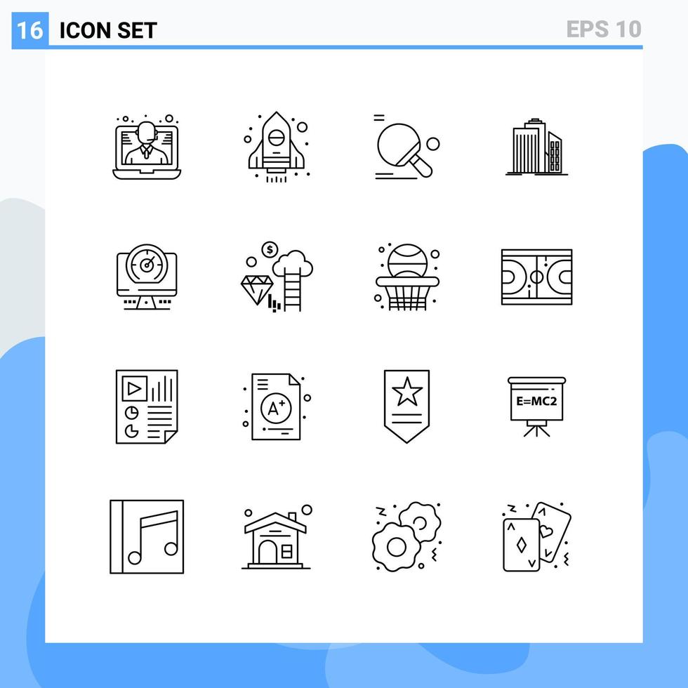 16 Thematic Vector Outlines and Editable Symbols of real estate business sport buildings skyscraper Editable Vector Design Elements
