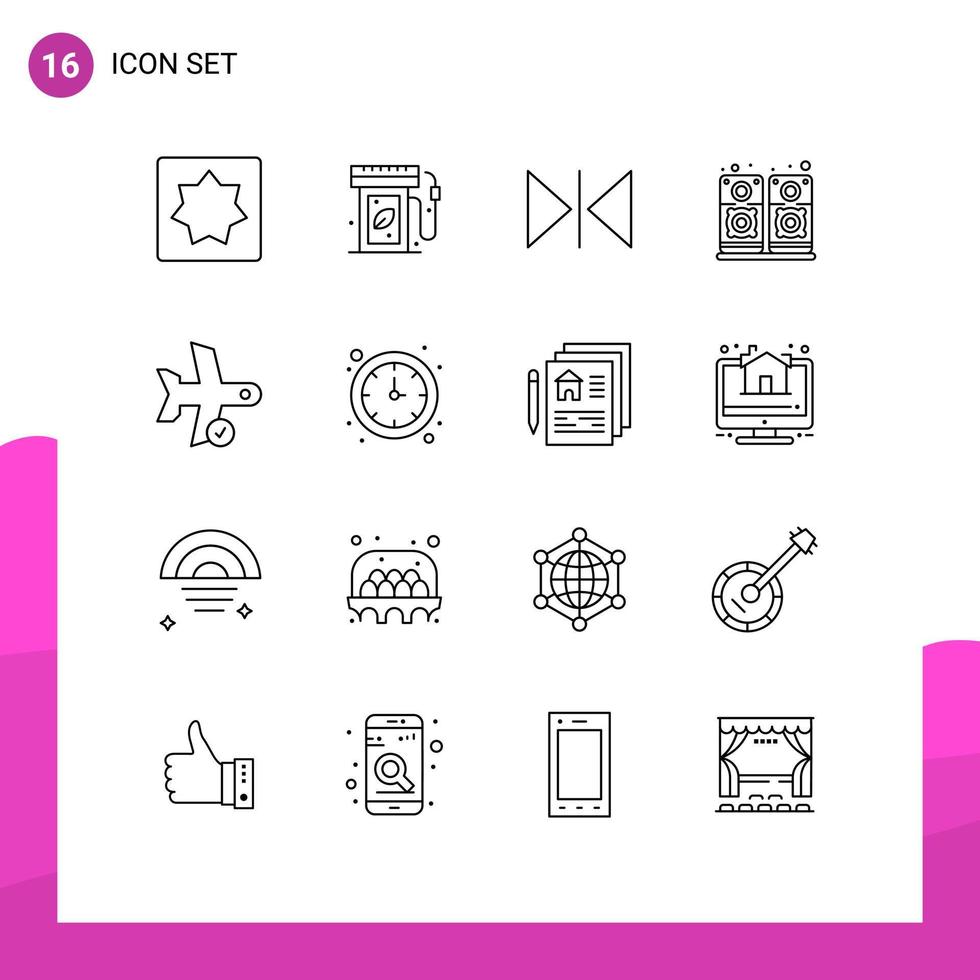 Outline Pack of 16 Universal Symbols of transport flight flip check sound Editable Vector Design Elements