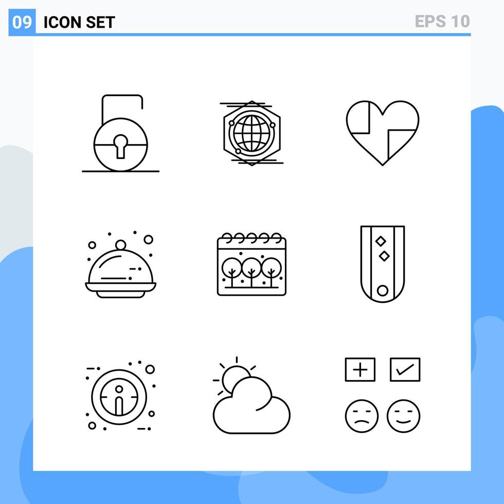 Modern 9 Line style icons Outline Symbols for general use Creative Line Icon Sign Isolated on White Background 9 Icons Pack Creative Black Icon vector background