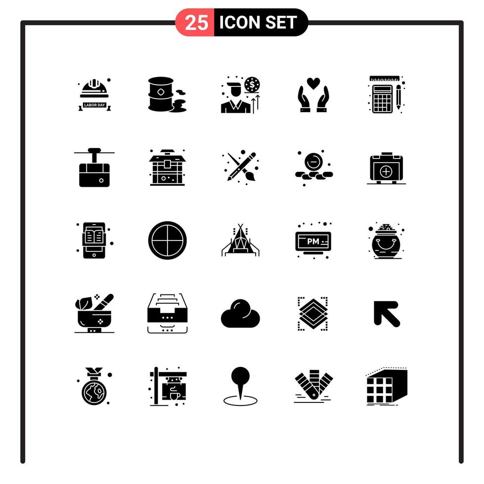 25 glifos sólidos vectoriales temáticos y símbolos editables de reglas medición contaminación caridad elementos de diseño vectorial editables a mano vector
