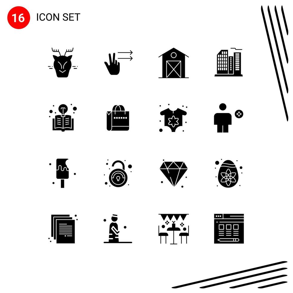 Pictogram Set of 16 Simple Solid Glyphs of education office barn real building Editable Vector Design Elements