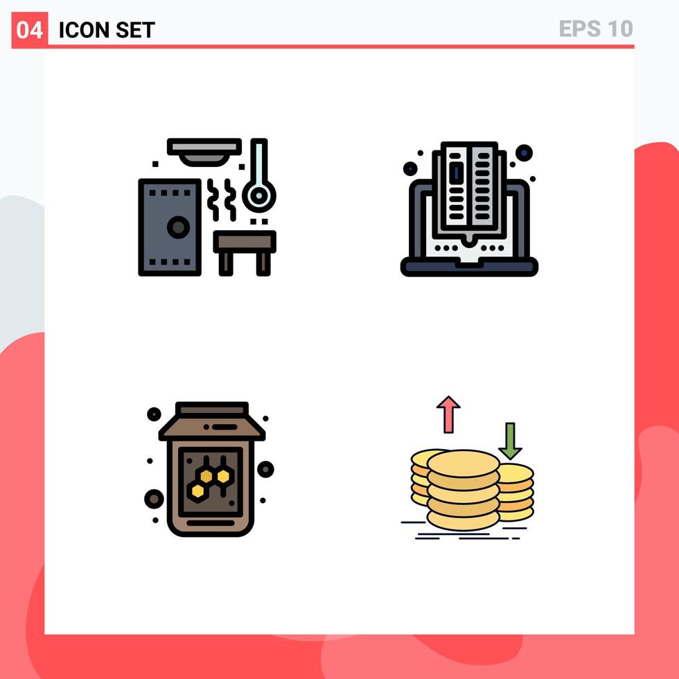 Universal Icon Symbols Group of 4 Modern Filledline Flat Colors of hot fruit spa online coins Editable Vector Design Elements