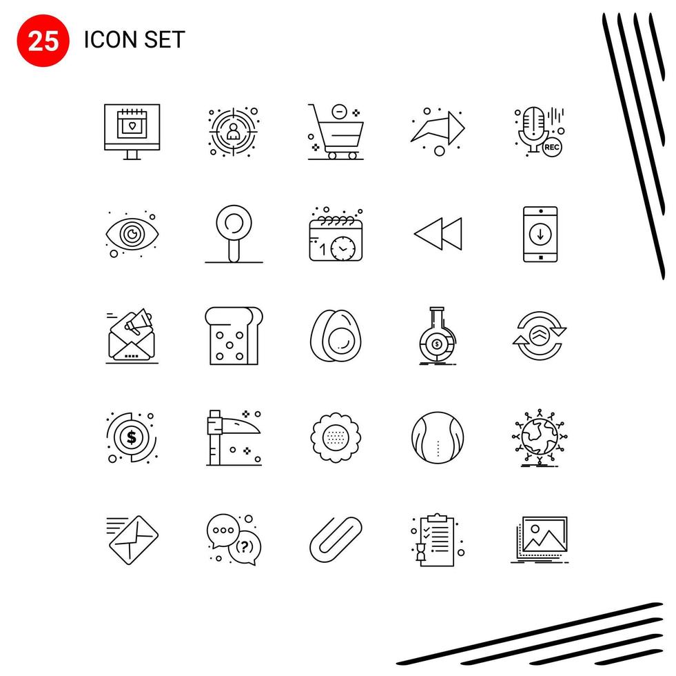 Universal Icon Symbols Group of 25 Modern Lines of recording microphone commerce mic right Editable Vector Design Elements