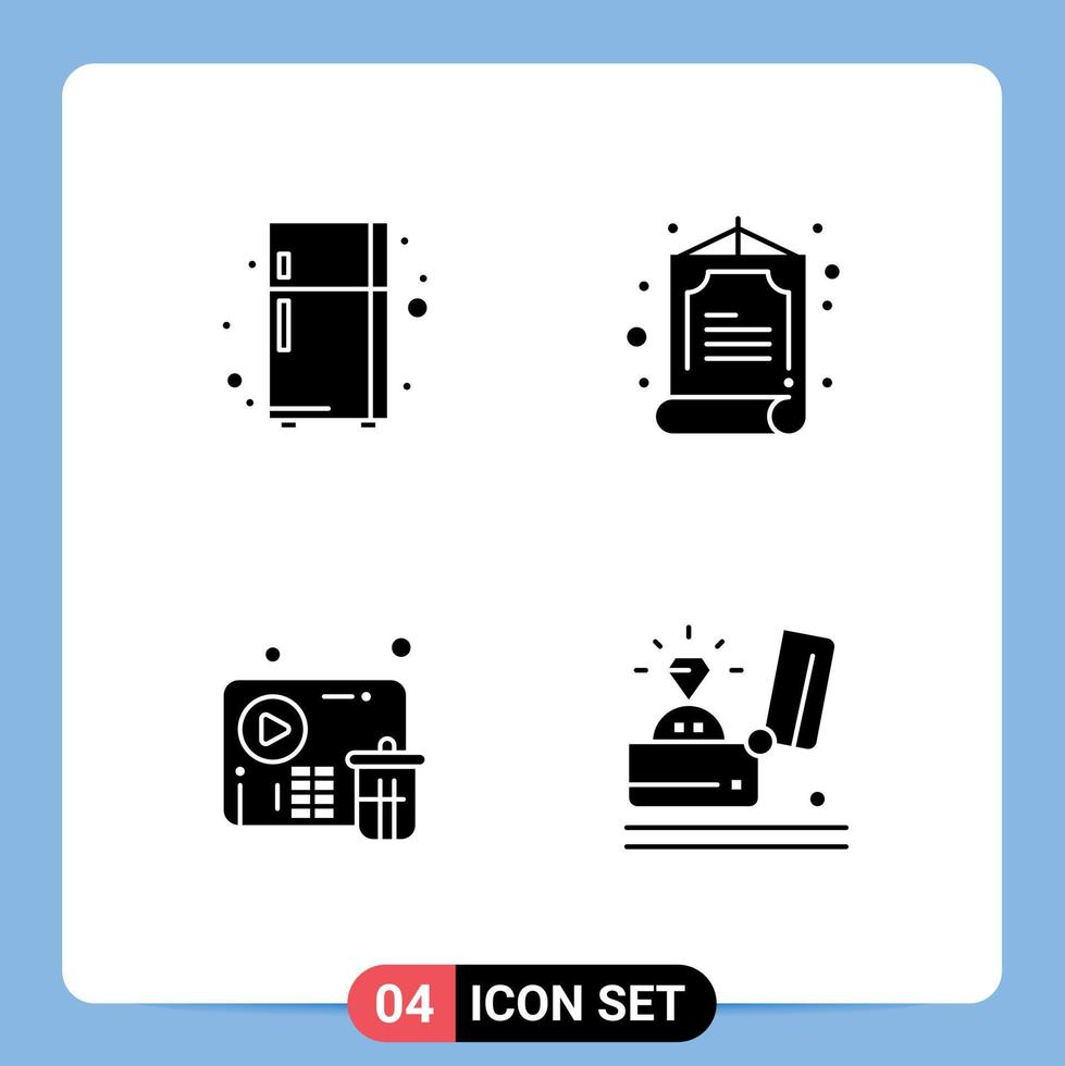 Group of 4 Modern Solid Glyphs Set for electronic device player china delete event Editable Vector Design Elements