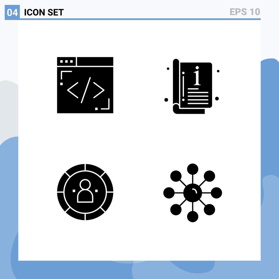 paquete de línea vectorial editable de 4 glifos sólidos simples de plantilla de catálogo de eficiencia de codificación persona elementos de diseño vectorial editables vector