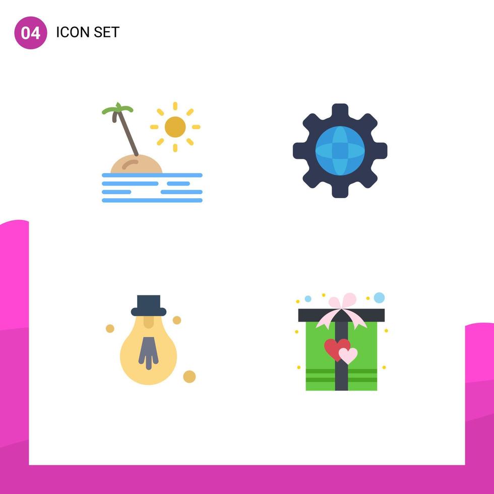 Group of 4 Flat Icons Signs and Symbols for holiday motivation vacation world gift Editable Vector Design Elements