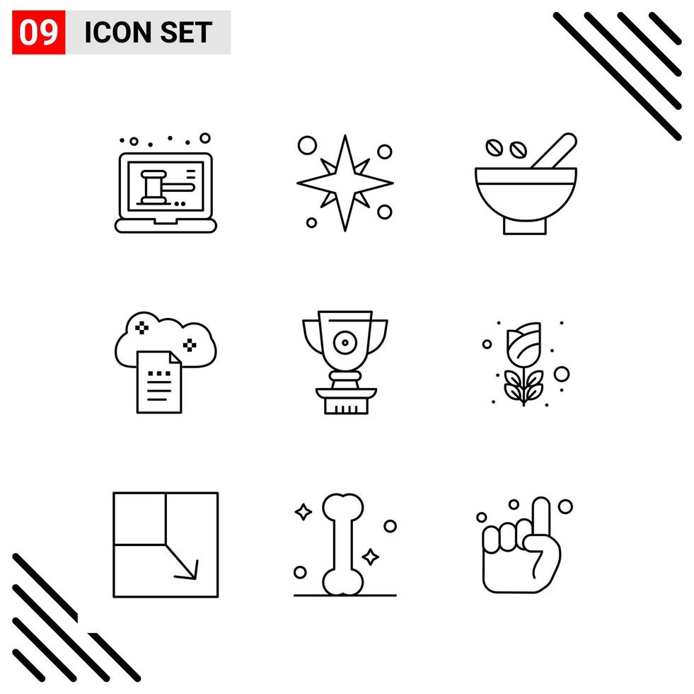 conjunto perfecto de píxeles de iconos de 9 líneas conjunto de iconos de esquema para el diseño de sitios web y la interfaz de aplicaciones móviles fondo de vector de icono negro creativo