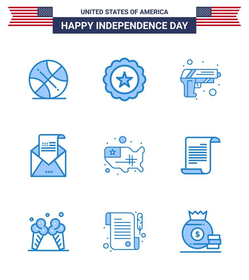 9 Creative USA Icons Modern Independence Signs and 4th July Symbols of map invitation gun greeting email Editable USA Day Vector Design Elements