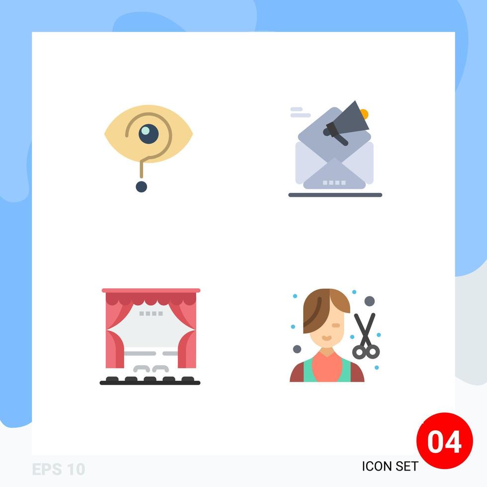 conjunto moderno de 4 iconos y símbolos planos, como elementos de diseño de vectores editables de cine de campaña de conocimiento de promoción curiosa