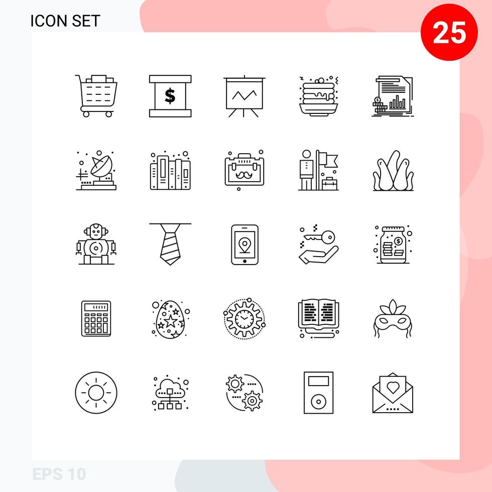 Pack of 25 Modern Lines Signs and Symbols for Web Print Media such as reports money presentation finance sweet Editable Vector Design Elements