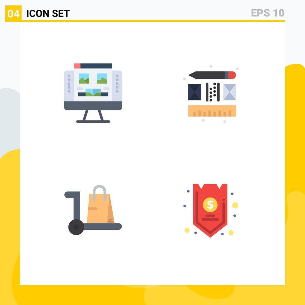 4 Flat Icon concept for Websites Mobile and Apps gallery market screen layout cart Editable Vector Design Elements