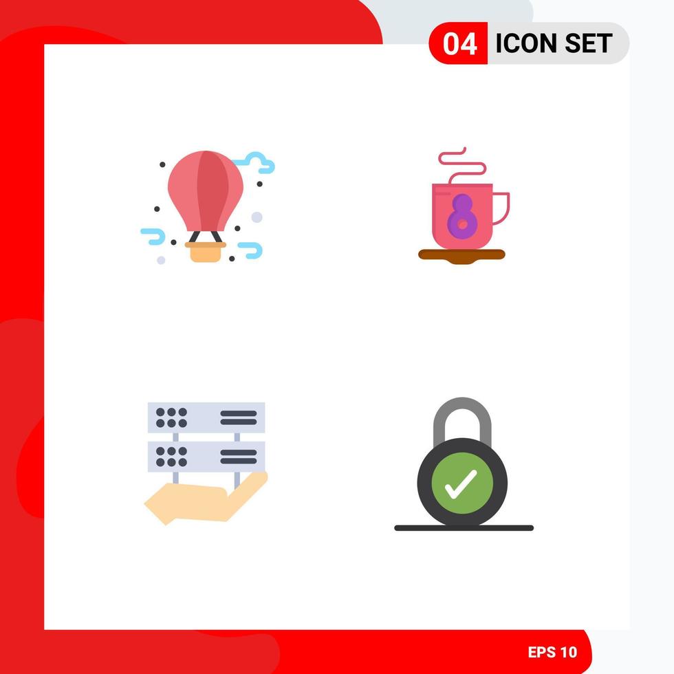 4 Thematic Vector Flat Icons and Editable Symbols of air balloon share city life hot lock Editable Vector Design Elements