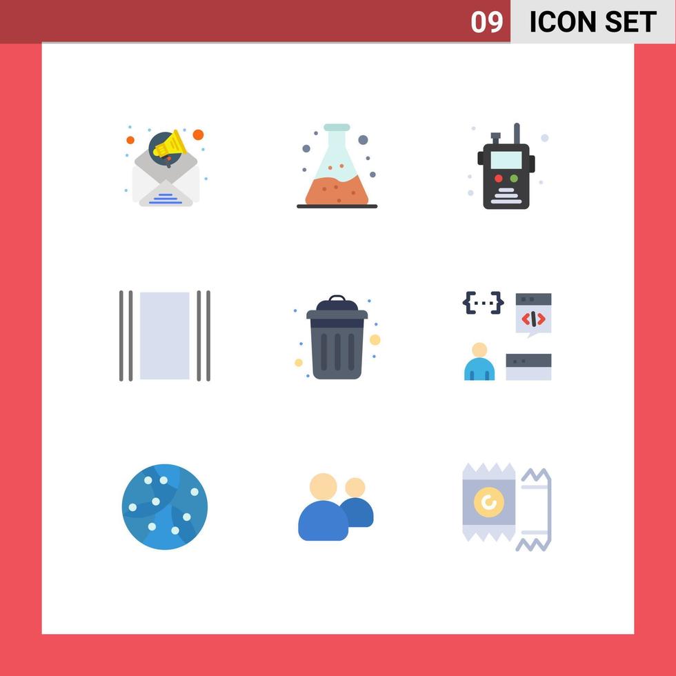 User Interface Pack of 9 Basic Flat Colors of recycle garbage walkie talkie dustbin horizontal Editable Vector Design Elements