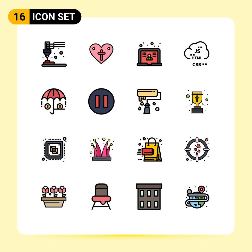 Universal Icon Symbols Group of 16 Modern Flat Color Filled Lines of finance develop laptop coding cloud Editable Creative Vector Design Elements