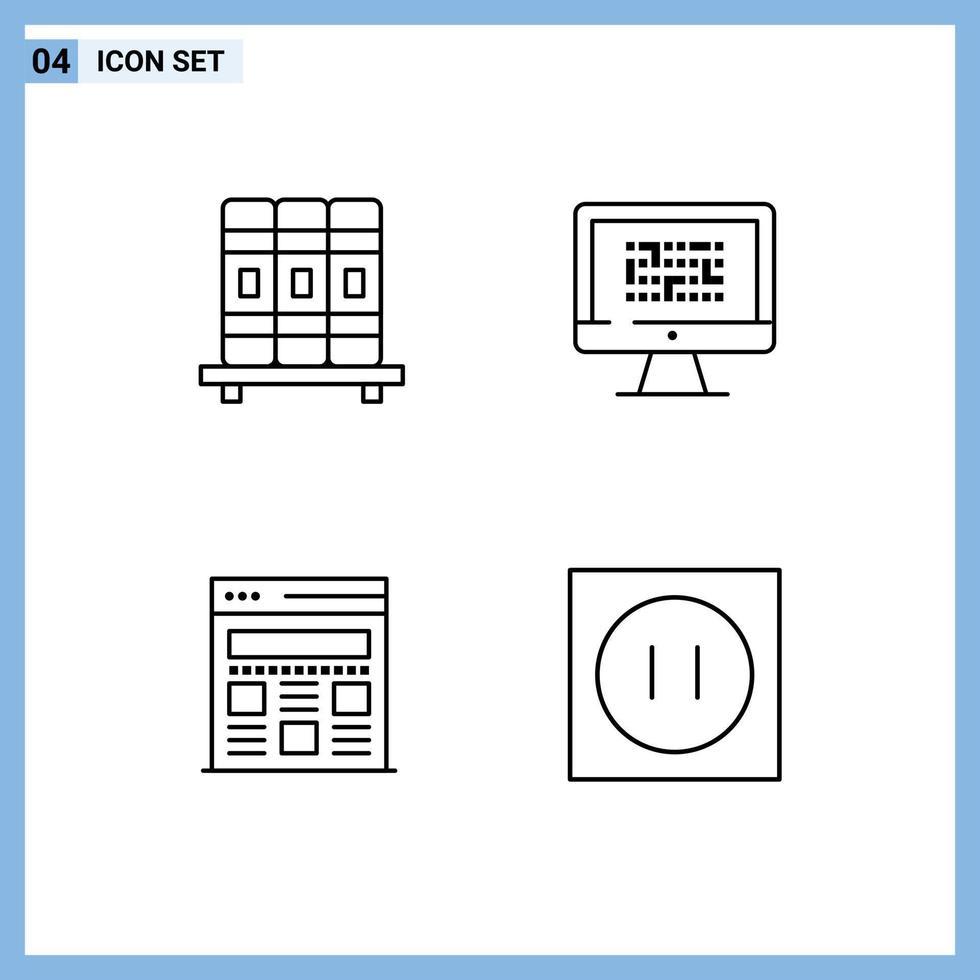 4 Universal Line Signs Symbols of cupboard interface cryptography encryption webpage Editable Vector Design Elements