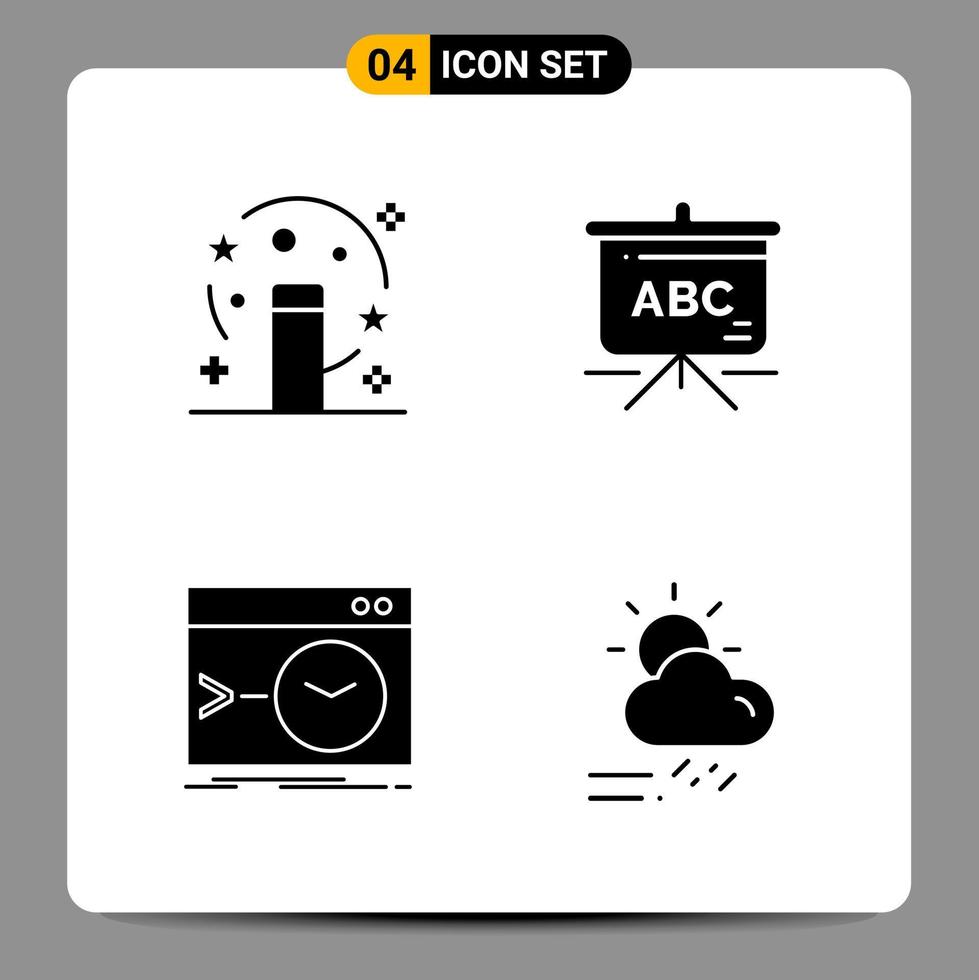 4 Black Icon Pack Glyph Symbols Signs for Responsive designs on white background 4 Icons Set Creative Black Icon vector background