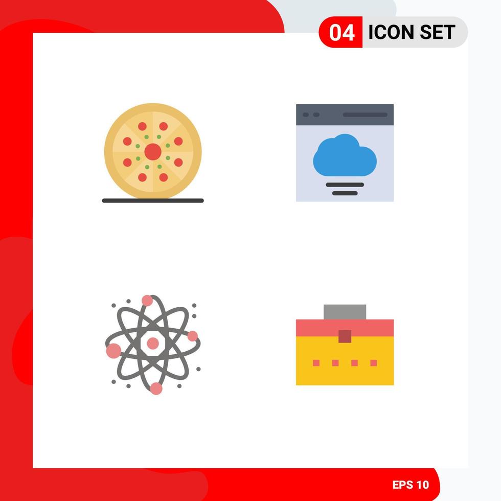 Set of 4 Commercial Flat Icons pack for drink physics pizza communication science Editable Vector Design Elements