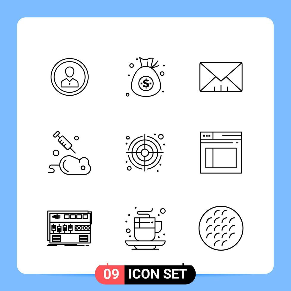 9 Line Black Icon Pack Outline Symbols for Mobile Apps isolated on white background 9 Icons Set Creative Black Icon vector background