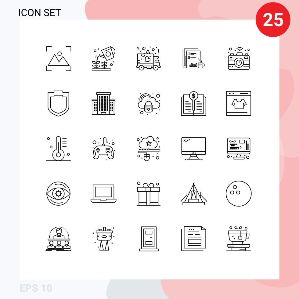 Set of 25 Modern UI Icons Symbols Signs for newspapers news delivery market coffee Editable Vector Design Elements