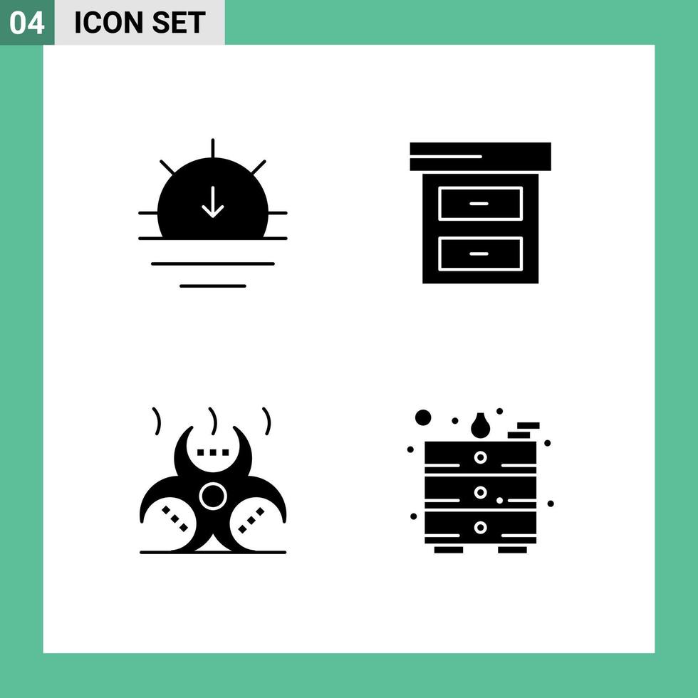 Set of 4 Commercial Solid Glyphs pack for nature danger weather finance draw Editable Vector Design Elements