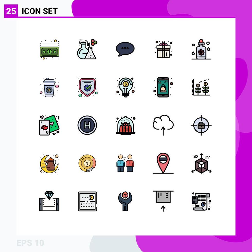 Mobile Interface Filled line Flat Color Set of 25 Pictograms of treatment play bubble game box Editable Vector Design Elements