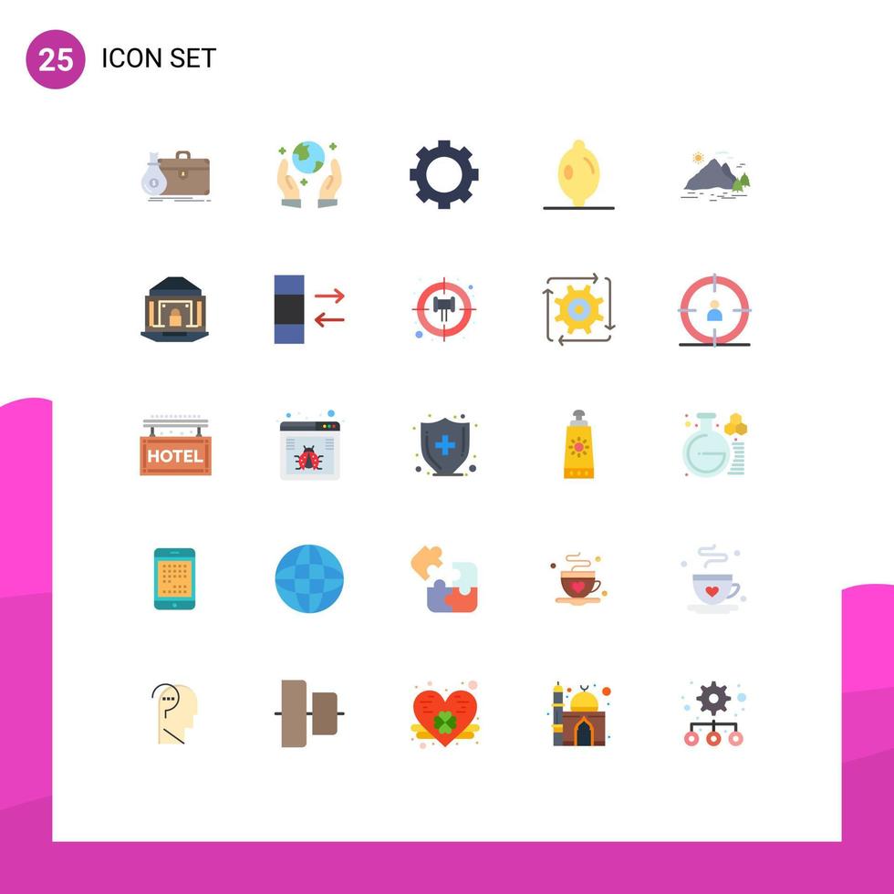 Pack of 25 Modern Flat Colors Signs and Symbols for Web Print Media such as mountain hill devices nature citrus Editable Vector Design Elements